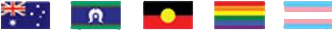 Australian, Aboriginal, Torres Strait Islander, Pride, and Transgender flags